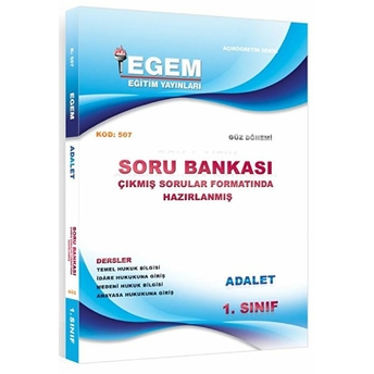 1. Sınıf Adalet Soru Bankası Çıkmış Sorular Formatında Hazırlanmış (1. Yarıyıl)(507-1) Kolektif