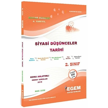 2. Sınıf 4. Yarıyıl Siyasi Düşünceler Tarihi Konu Anlatımlı Hedef Sorular - Kod 2259 Kolektif