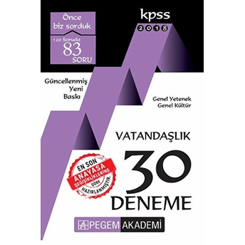 2018 Kpss Genel Yetenek - Genel Kültür Vatandaşlık 30 Deneme Kolektif