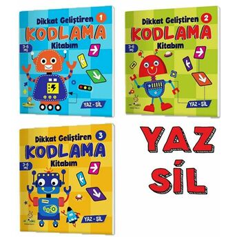 3-6 Yaş Dikkat Geliştiren Kodlama Kitabım Serisi Yaz-Sil (Ince Motor Becerileri, Dikkat Geliştirme, Matematiksel Beceriler) Kolektif