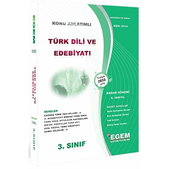 3. Sınıf 6. Yarıyıl Konu Anlatımlı Türk Dili Ve Edebiyatı - Kod 3314 Kolektif