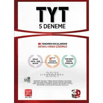 3D Tyt Tamamı Video Çözümlü 5 Deneme (Yeni) Kolektıf