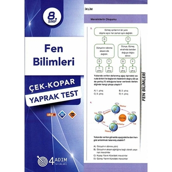 4 Adım 8. Sınıf Fen Bilimleri Çek Kopar Yaprak Test