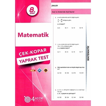 4 Adım 8. Sınıf Matematik Çek Kopar Yaprak Test