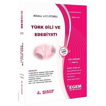 4. Sınıf 7. Yarıyıl Türk Dili Ve Edebiyatı Konu Anlatımlı Soru Bankası (Kod 418) Kolektif