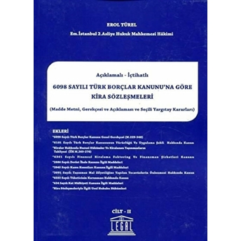 6098 Sayılı Türk Borçlar Kanunu'Na Göre Kira Sözleşmeleri (2 Cilt Takım) Ciltli Erol Türel