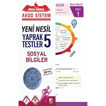 Akıllı Damla Sosyal Bilgiler Yeni Nesil Yaprak Testler-5. Sınıf Komisyon