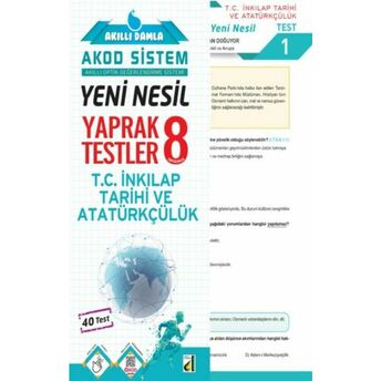 Akıllı Damla T.c. Inkılap Tarihi Ve Atatürkçülük Yeni Nesil Yaprak Testler-8. Sınıf Komisyon