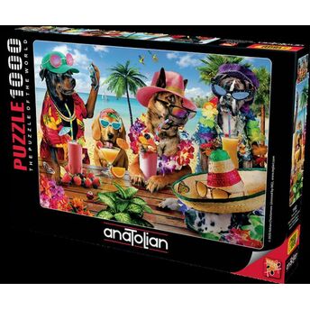 Anatolian Tropikal Parti/ Dogs Drinking Smoothies On A Tropical Beach 1000 Parça Puzzle