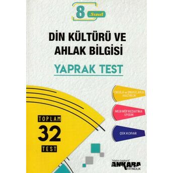 Ankara 8. Sınıf Din Kültürü Ve Ahlak Bilgisi Yaprak Test (Yeni) Komisyon