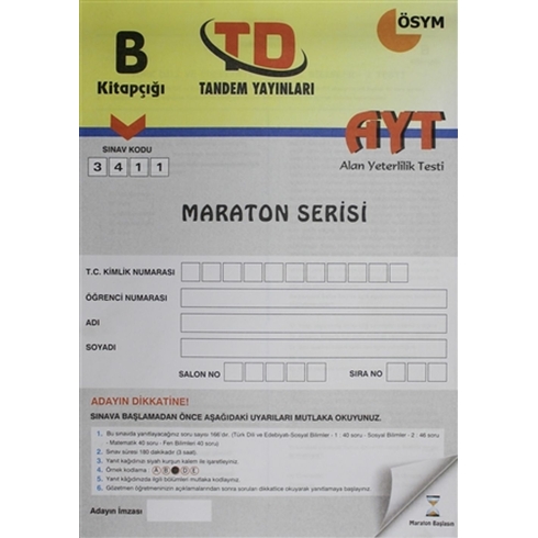 B Kitapçığı 3411 Maraton Serisi Tyt Temel Yeterlilik Deneme Sınavı Kolektif