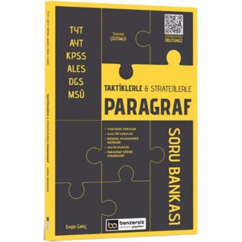 Benzersiz Akademi Yayınları Tyt Ayt Kpss Ales Dgs Msü Taktiklerle Ve Stratejilerle Paragraf Soru Bankası Engin Genç