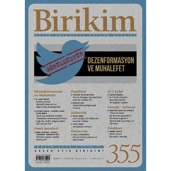 Birikim Aylık Sosyalist Kültür Dergisi Sayı: 355 Kasım 2018 Kolektif