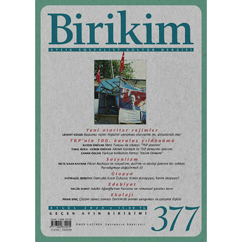 Birikim Aylık Sosyalist Kültür Dergisi Sayı: 377 Eylül 2020 Kolektif