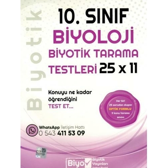 Biyotik Yayınları 10. Sınıf Biyoloji 25 X 11 Biyotik Tarama Testleri Komisyon