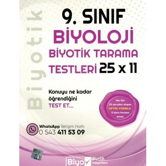 Biyotik Yayınları 9. Sınıf Biyoloji 25 X 11 Biyotik Tarama Testleri Komisyon