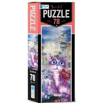 Blue Focus Mom Cat - Puzzle 78 Parça