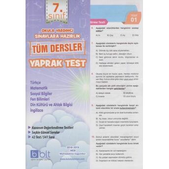 Bulut 7. Sınıf Tüm Dersler Yaprak Test Kolektif