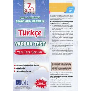 Bulut 7. Sınıf Türkçe Yaprak Test (Yeni) Kolektif