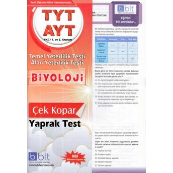 Bulut Tyt Ayt Biyoloji Yaprak Test 1. Ve 2. Oturum (Yeni) Kolektif