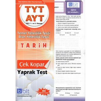 Bulut Tyt Ayt Tarih Yaprak Test 1. Ve 2. Oturum (Yeni) Kolektif