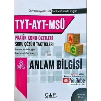 Çap Yayınları Tyt Ayt Msü Anlam Bilgisi Konu Özetli Soru Çözüm Taktikleri Komisyon