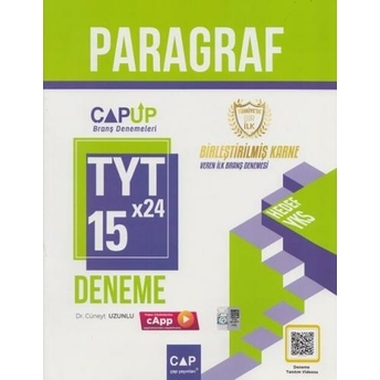 Çap Yayınları Tyt Paragraf 15 X 24 Branş Denemesi Cüneyt Uzunlu