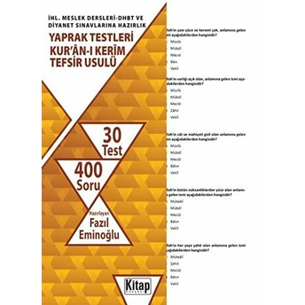 Dhbt Kur'an-I Kerim Tefsir Usulü Yaprak Testleri Fazıl Eminoğlu