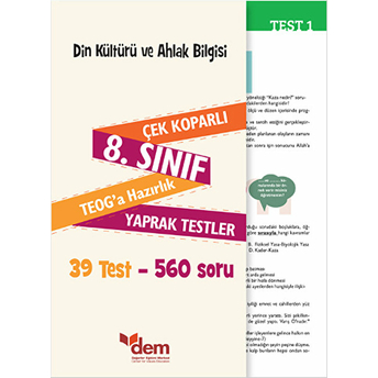 Din Kültürü Ve Ahlak Bilgisi 8. Sınıf Çek Koparlıteoga Hazırlık Yaprak Testler Kolektif