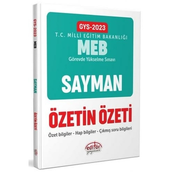 Editör Yayınları 2023 Milli Eğitim Bakanlığı Sayman Gys Özetin Özeti Komisyon