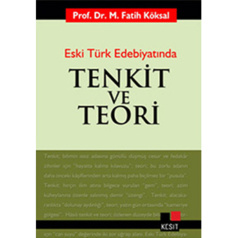 Eski Türk Edebiyatında Tenkit Ve Teori Prof. Dr. M. Fatih Köksal