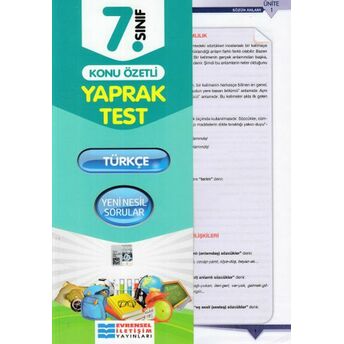 Evrensel 7. Sınıf Türkçe Konu Özetli Yaprak Test (Yeni) Kolektif