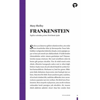 Frankenstein Ya Da Modern Prometheus Mary Shelley