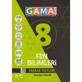 Gama Okul Yayınları 8. Sınıf Fen Bilimleri Tekrar Testleri Komisyon