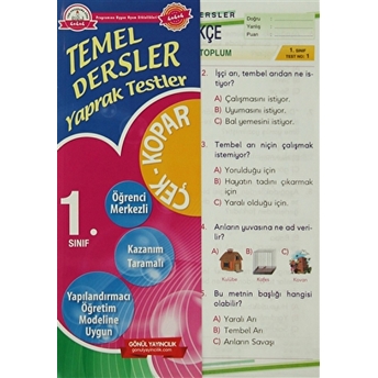 Gönül 1. Sınıf Temel Dersler Yaprak Testler (Çek - Kopar) Kolektif