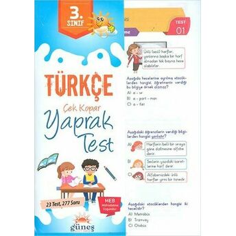 Güneş 3.Sınıf Türkçe Çek Kopar Yaprak Test Kolektıf