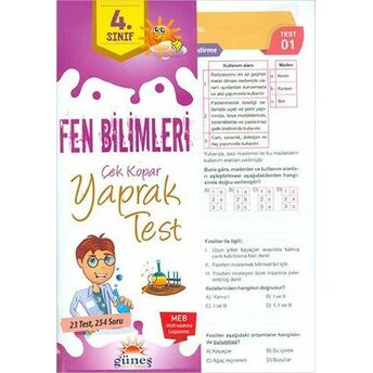 Güneş 4.Sınıf Fen Bilimleri Çek Kopar Yaprak Test Kolektıf