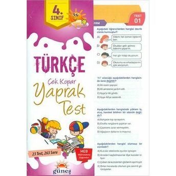 Güneş 4.Sınıf Türkçe Çek Kopar Yaprak Test Kolektıf