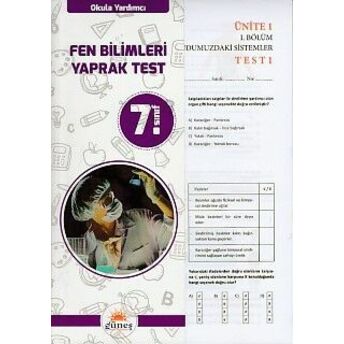 Güneş 7. Sınıf Fen Bilimleri Yaprak Test Kolektif