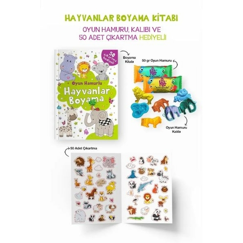 Hayvanlar Boyama Kitabı - Oyun Hamurlu - 3 Yaş Bilge Yorulmaz