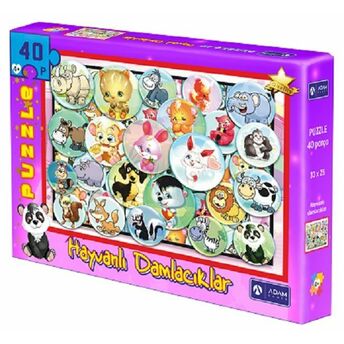 Hayvanlı Damlacıklar 40 Parça Puzzle (33X25)