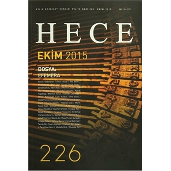 Hece Aylık Edebiyat Dergisi Sayı : 226 - Ekim 2015 Kolektif