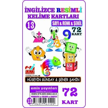 Ingilizce 13.Sayı-Renk-Şeki / Resimli Kelime Kartları 72-Kart Şener Şahin