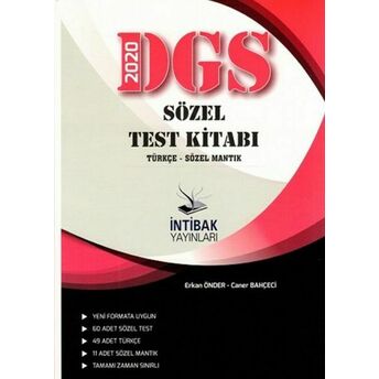 Initbak 2020 Dgs Sözel Test Kitabı Türkçe-Sözel Mantık (Yeni) Erkan Önder, Caner Bahçeci