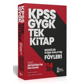 Isem Yayıncılık 2024 Kpss Gygk Ortaöğretim-Önlisans Tek Kitap Modüler Konu Anlatım Föyleri Komisyon