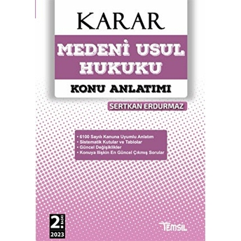 Karar Medeni Usul Hukuku Konu Anlatımı 2023 Sertkan Erdurmaz