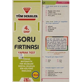 Karatay 4. Sınıf Tüm Dersler Soru Fırtınası Yaprak Test