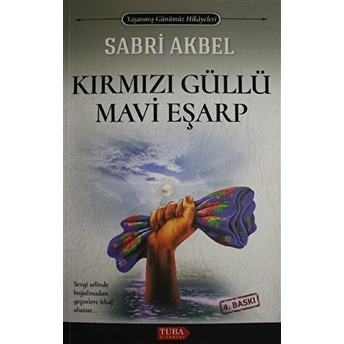 Kırmızı Güllü Mavi Eşarp