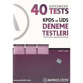 Kpds Ve Üds Deneme Testleri - 40 Advanced Tests Ahmet Akın