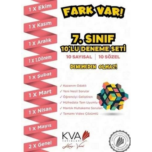 Kva Yayınları 7. Sınıf 10'Lu Deneme Seti - Fark Var Serisi